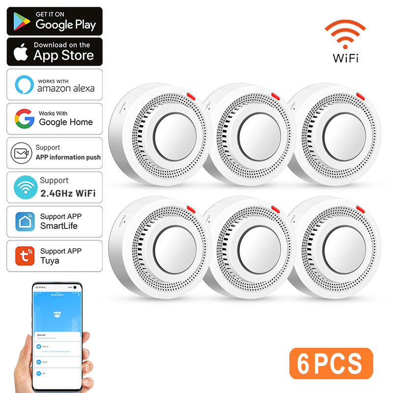 Smoke Detector Interconnected - 6 Paket Sensor Asap Pintar Tuya