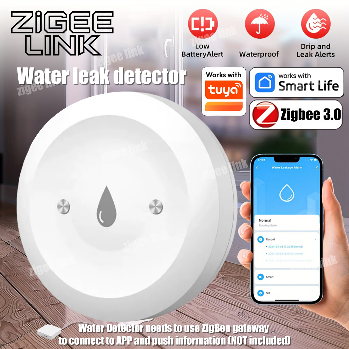 Sensor Air ZigBee 3.0 Detektor - Water Alarm Sensor ulasan dan harga